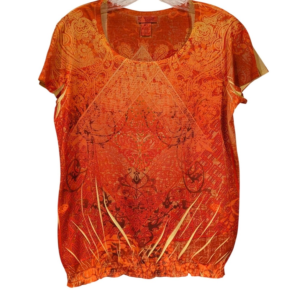 Loop 18 Top Size 18 Orange Paisley Rhinestone Bubble‎ Hem Boho Y2K Plus Size